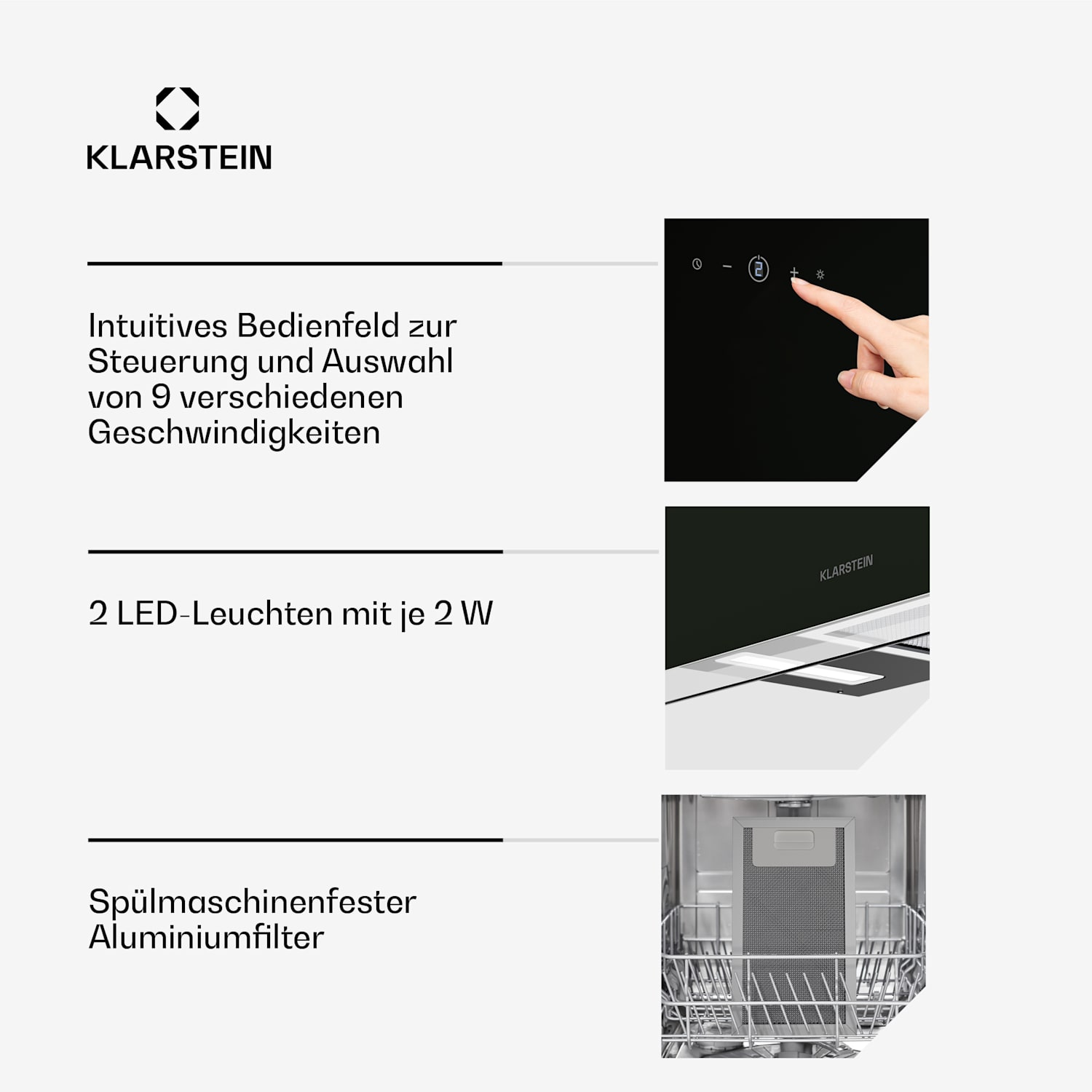 AlizeEdge Dunstabzugshaube | Touch | Flach | Leise | Bauweise | A+ 90 cm | Schwarz