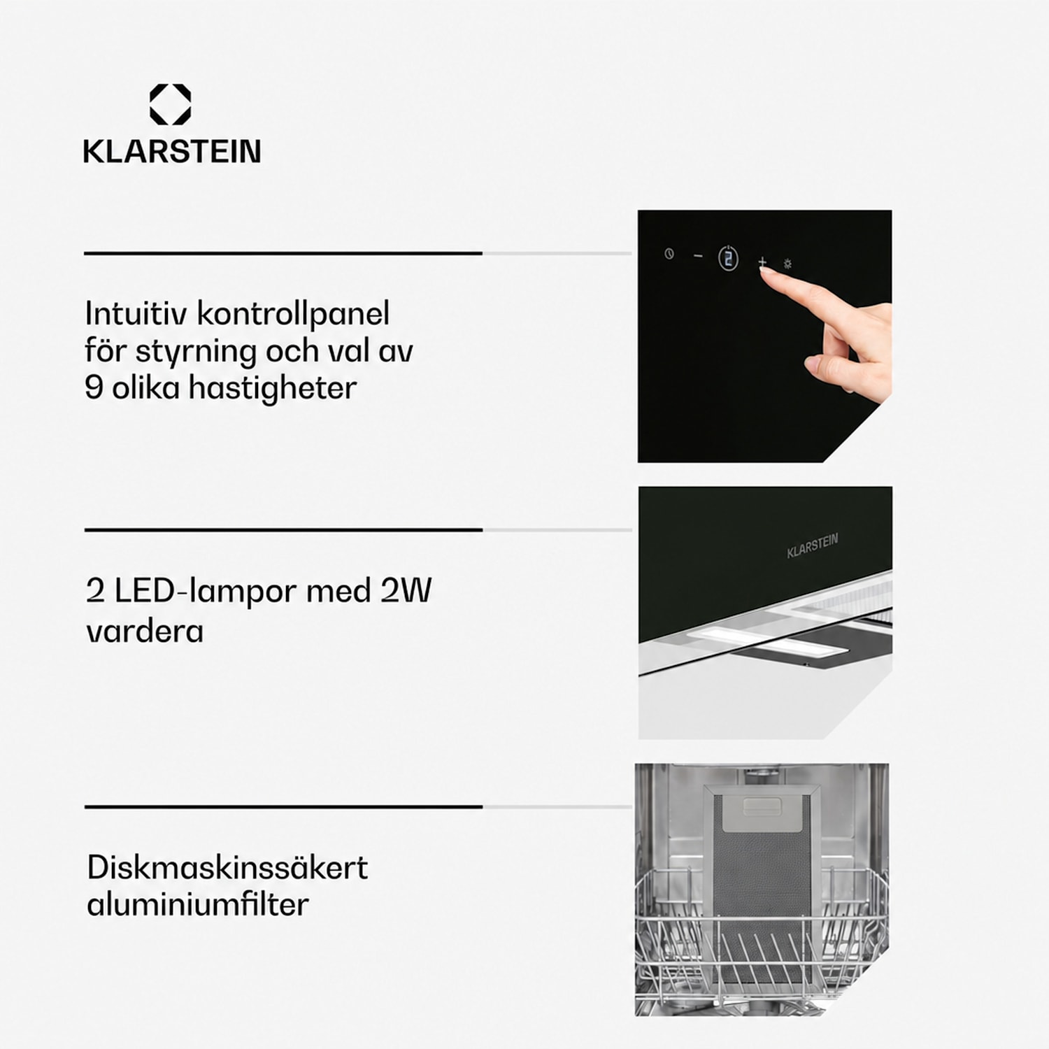 AlizeEdge fläktkåpa | Touch | Flat | Tyst | Design | A+ 90 cm