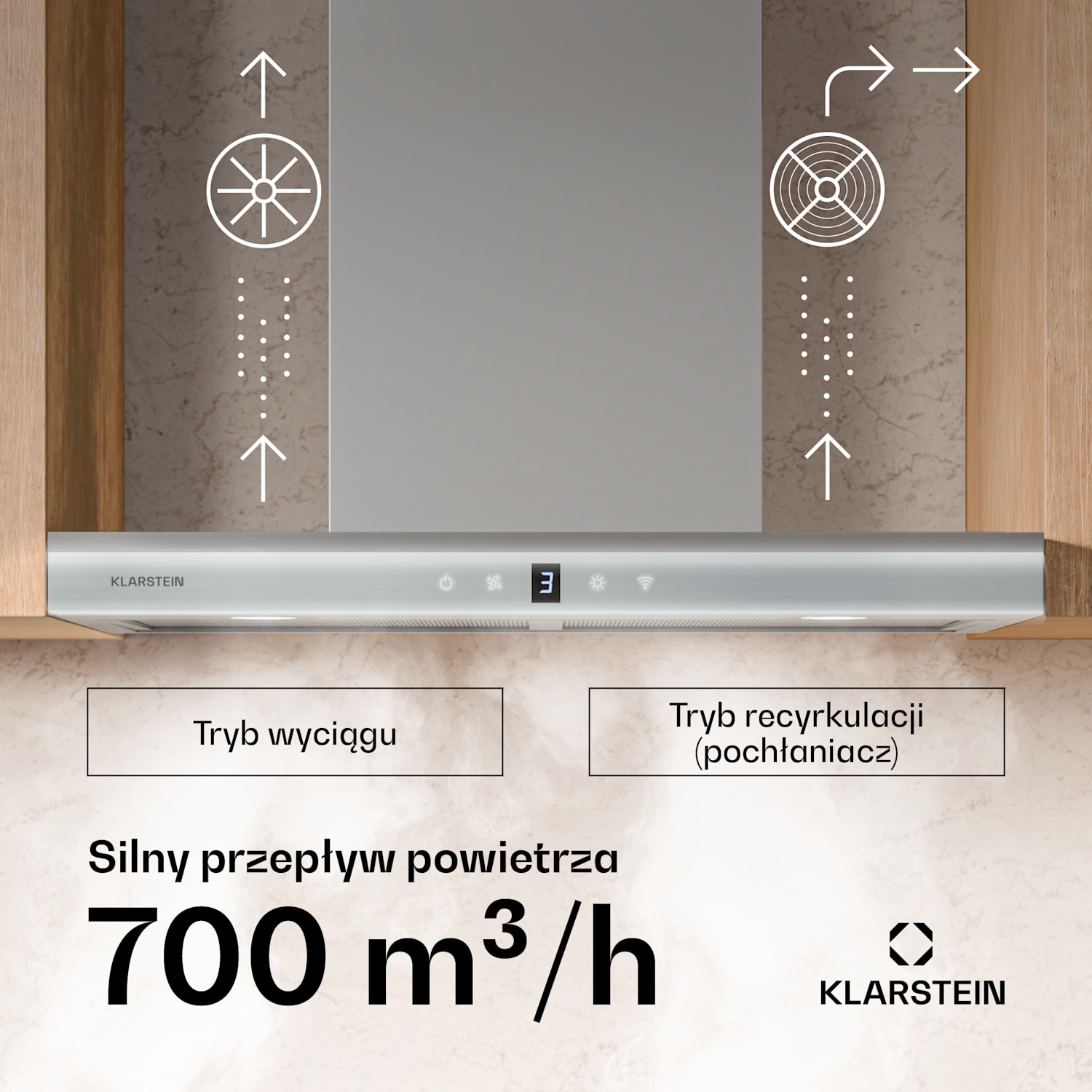 Auriana okap kuchenny, oświetlenie ambientowe, 700 m³/h, Wi-Fi, panel dotykowy, LED 