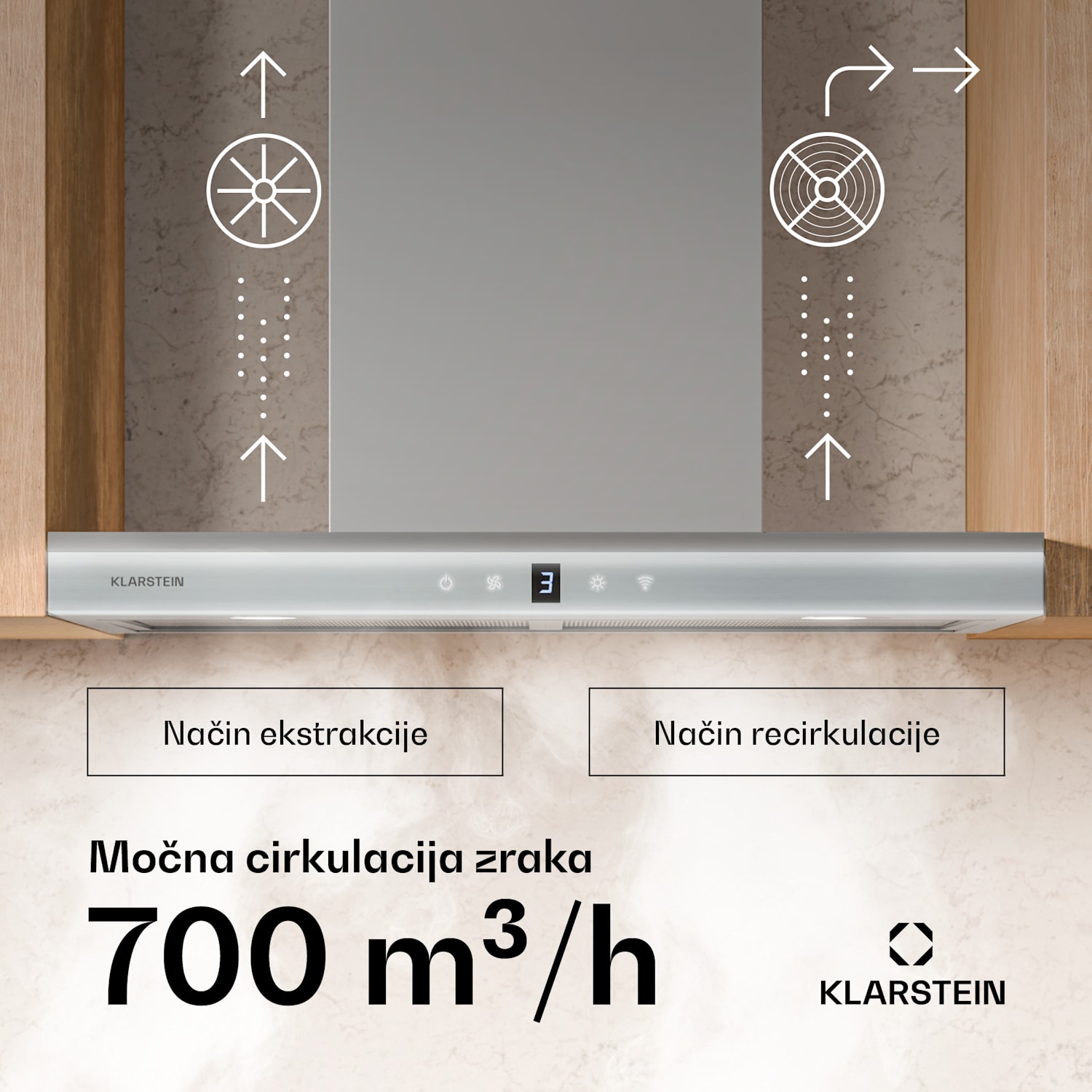 Auriana napa, Ambientna svetloba, 700 m³/h, WiFi, Na dotik, LED 