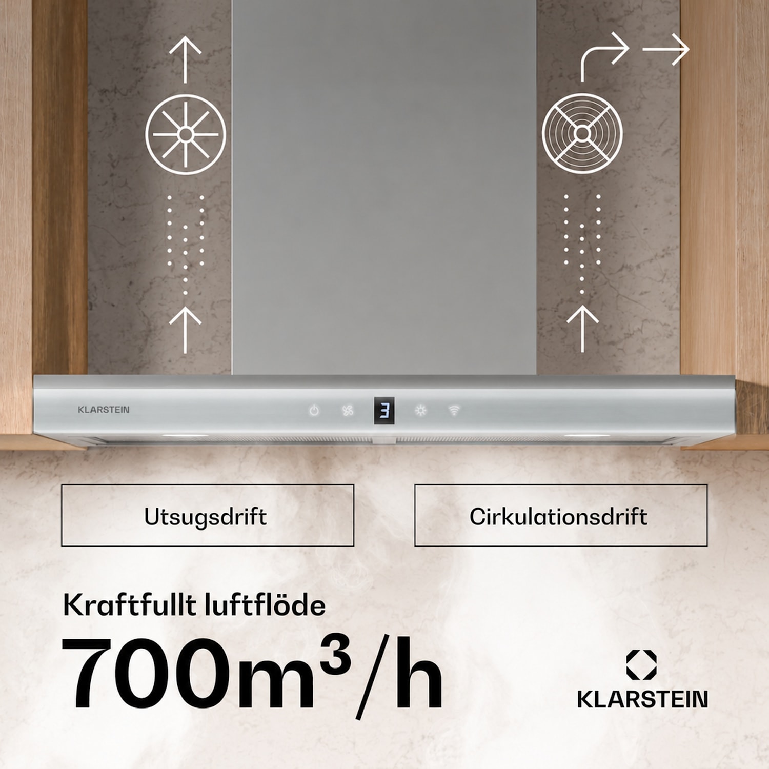 Auriana fläktkåpa | Ambient Light | 690 m³/h | WiFi | Touch | LED 60 cm