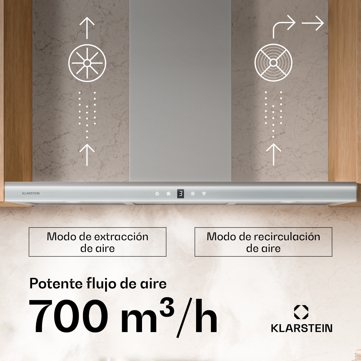 Auriana Campana extractora | Luz ambiente | 700 m³/h | Wifi | Táctil | Led 