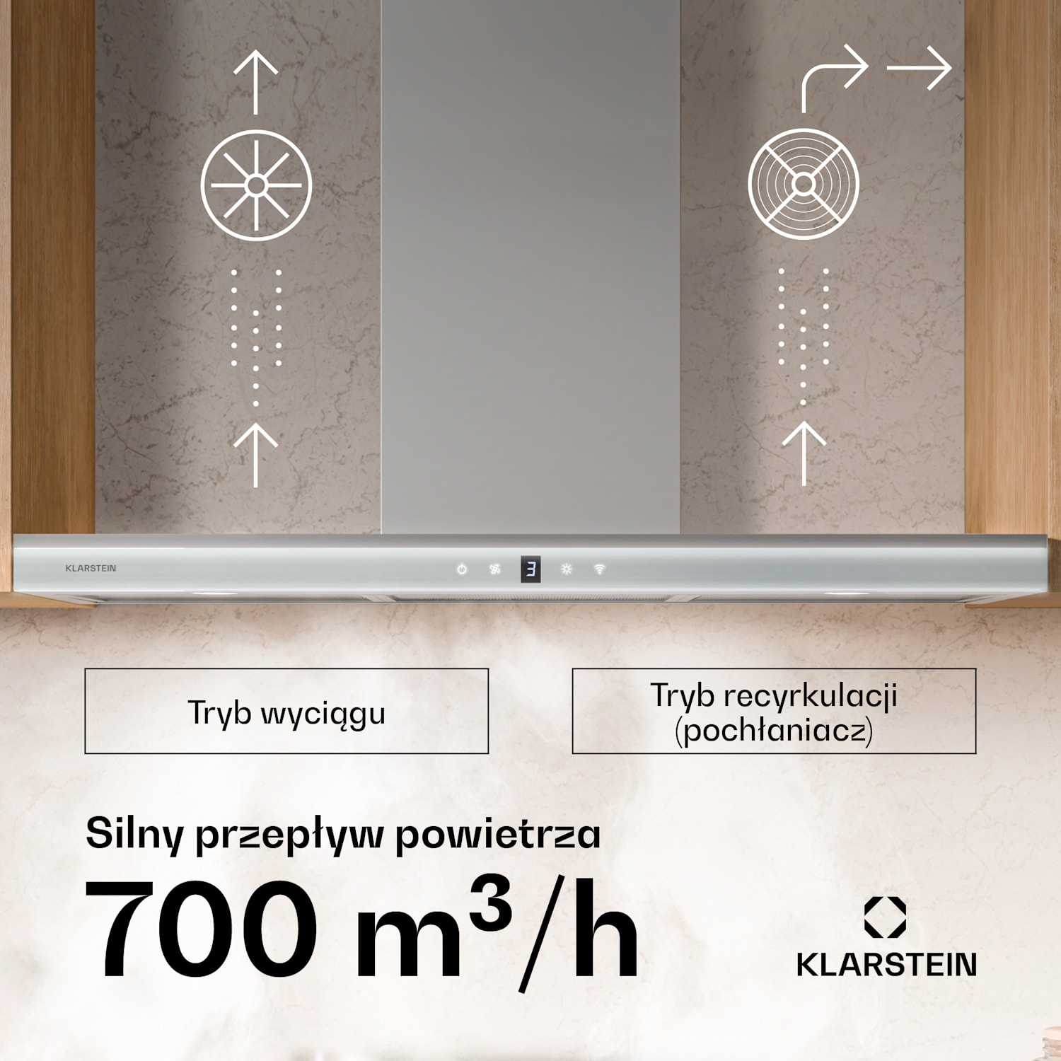 Auriana okap kuchenny, oświetlenie ambientowe, 700 m³/h, Wi-Fi, panel dotykowy, LED 