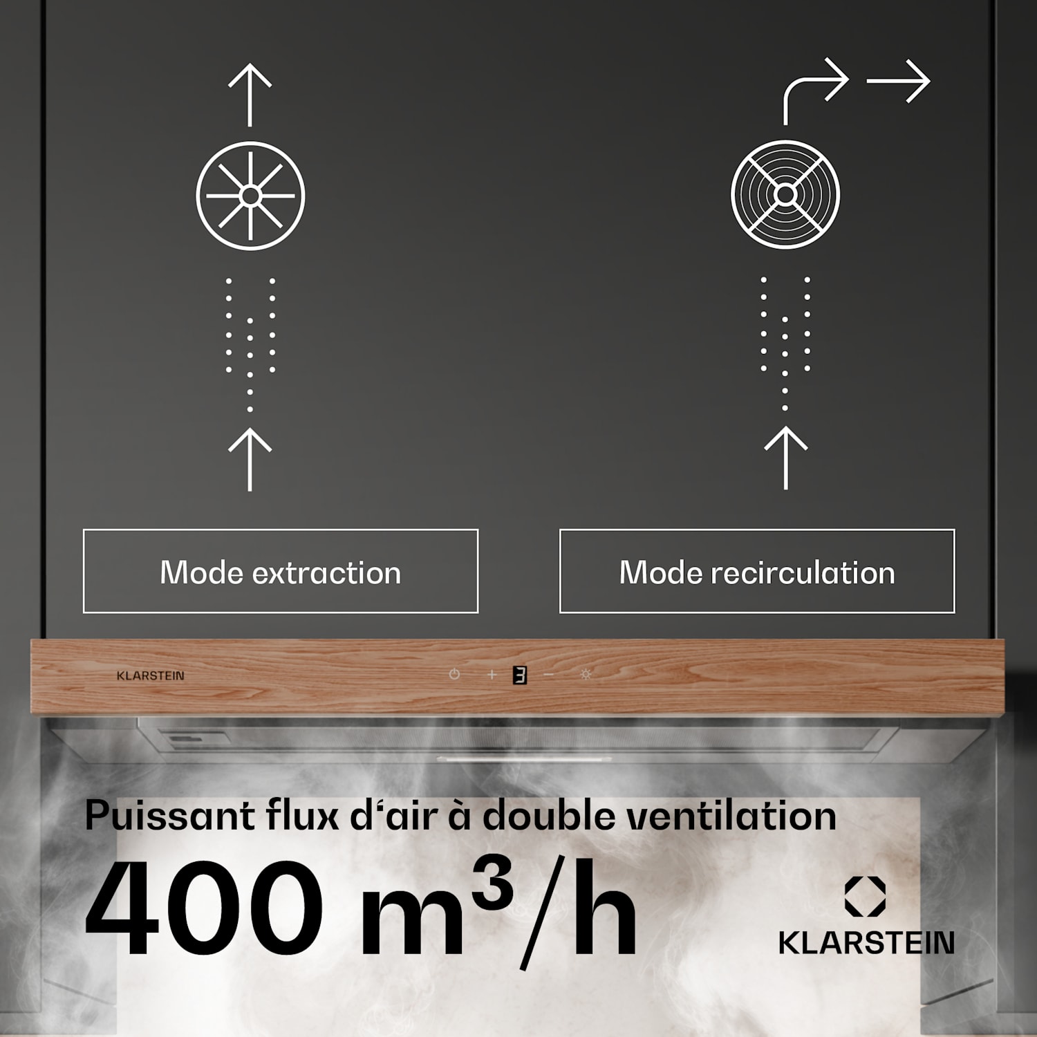 ZenFusion afzuigkap | 400 m³/h luchtdebiet | EEK A | afvoer/circulatie | 3 standen | zacht 60 cm | Zwart