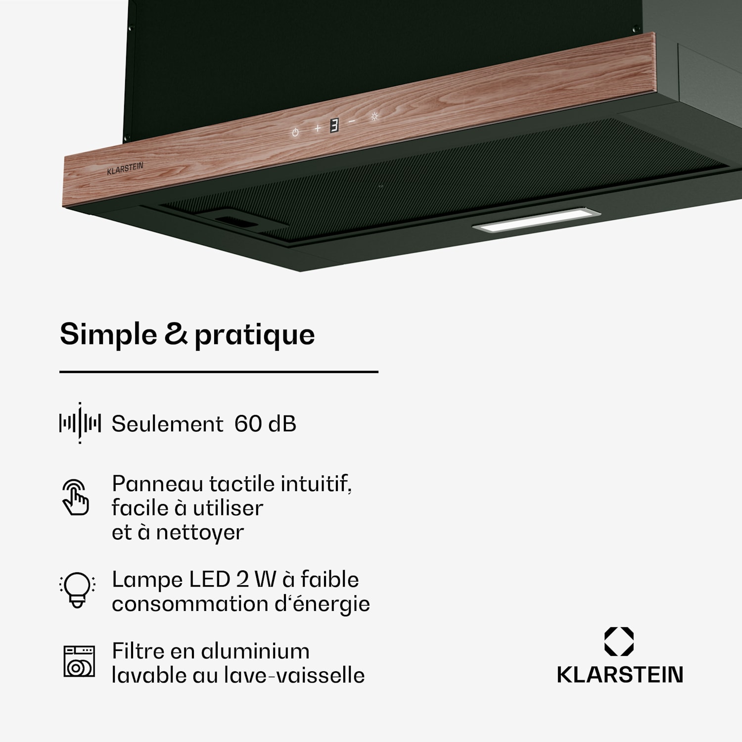 ZenFusion afzuigkap | 400 m³/h luchtdebiet | EEK A | afvoer/circulatie | 3 standen | zacht 60 cm | Zwart