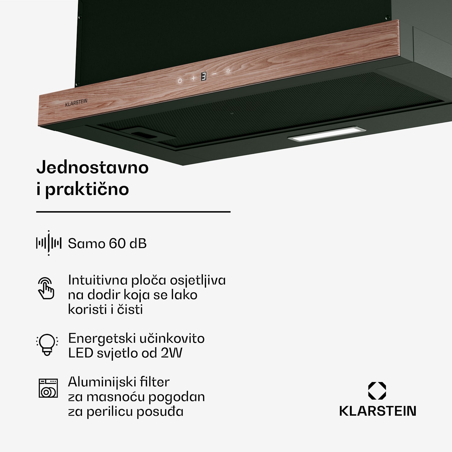 ZenFusion napa, protok zraka 400 m³/h, EEK A, ekstrakcija/recirkulacija, 3 razine, tihi rad 