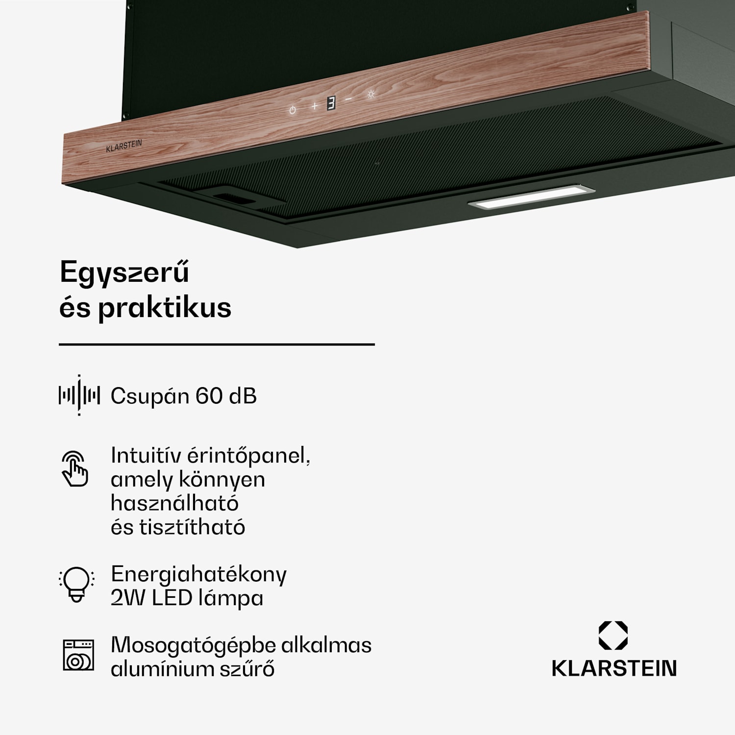 ZenFusion páraelszívó, légáram 400 m³/h, EEK A, elszívás/visszavezetés, 3 szint, csendes 60 cm | Fekete