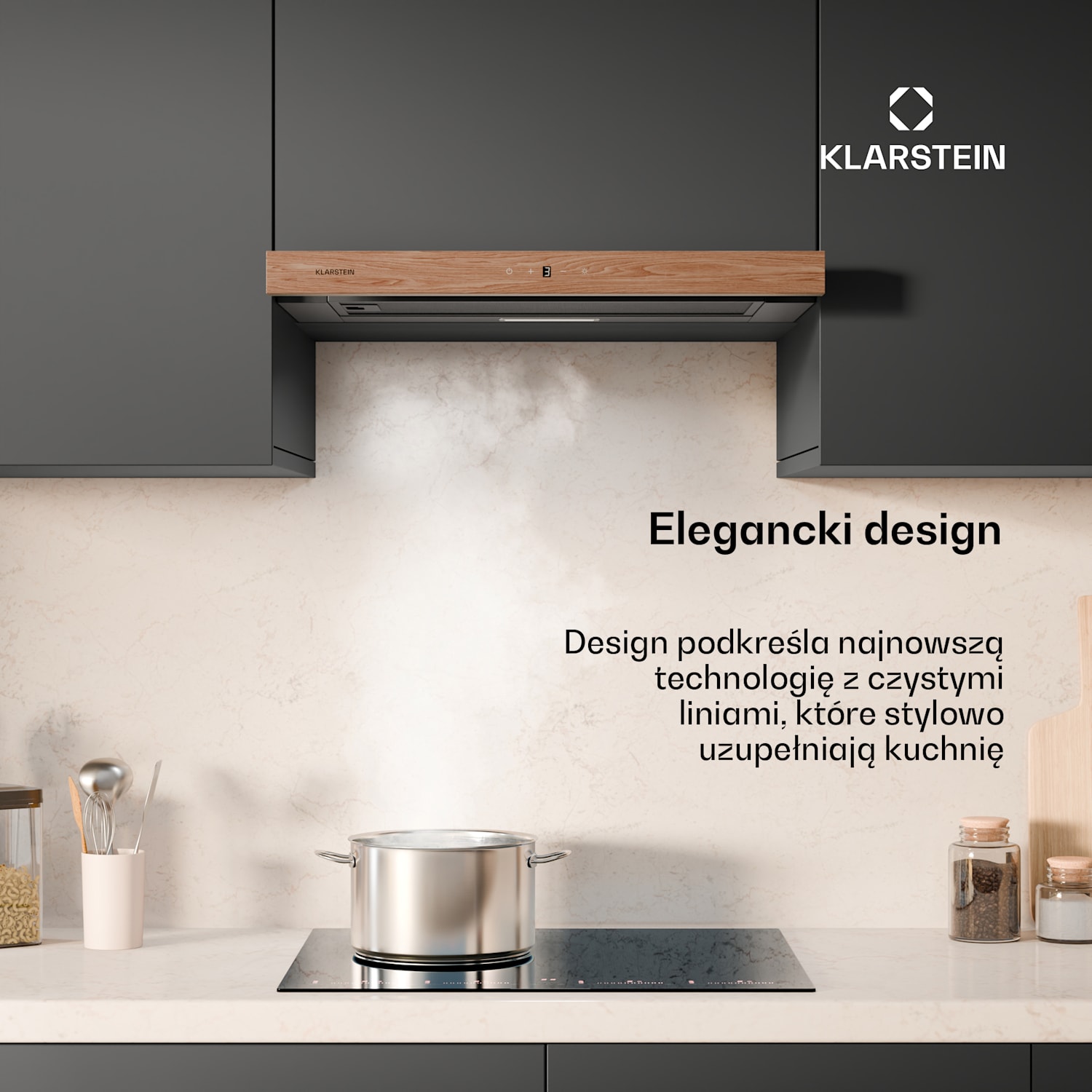 ZenFusion okap kuchenny, przepływ powietrza 400 m³/h, klasa efektywności energetycznej A, wyciąg powietrza/recyrkulacja, 3 prędkości, cichy 60 cm | Czarny