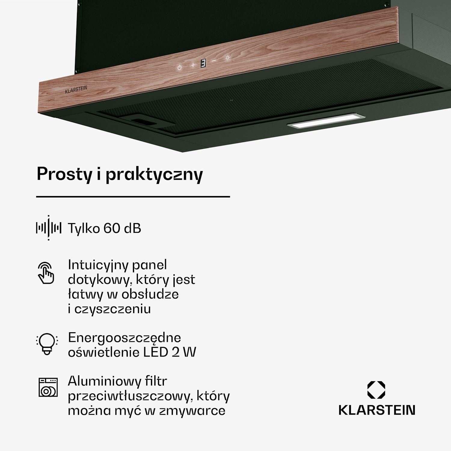 ZenFusion okap kuchenny, przepływ powietrza 400 m³/h, klasa efektywności energetycznej A, wyciąg powietrza/recyrkulacja, 3 prędkości, cichy 60 cm | Czarny