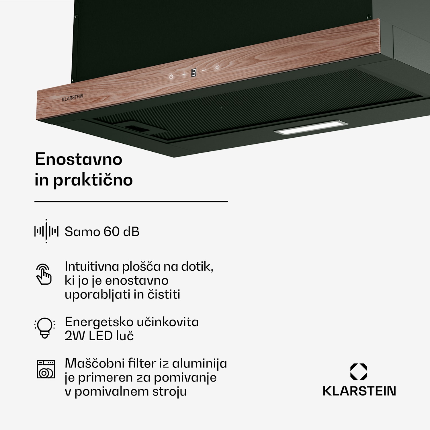 Napa ZenFusion, pretok zraka 400 m³/h, EEK A, odsesavanje/recirkulacija, 3 stopnje, tiha 60 cm | Črna