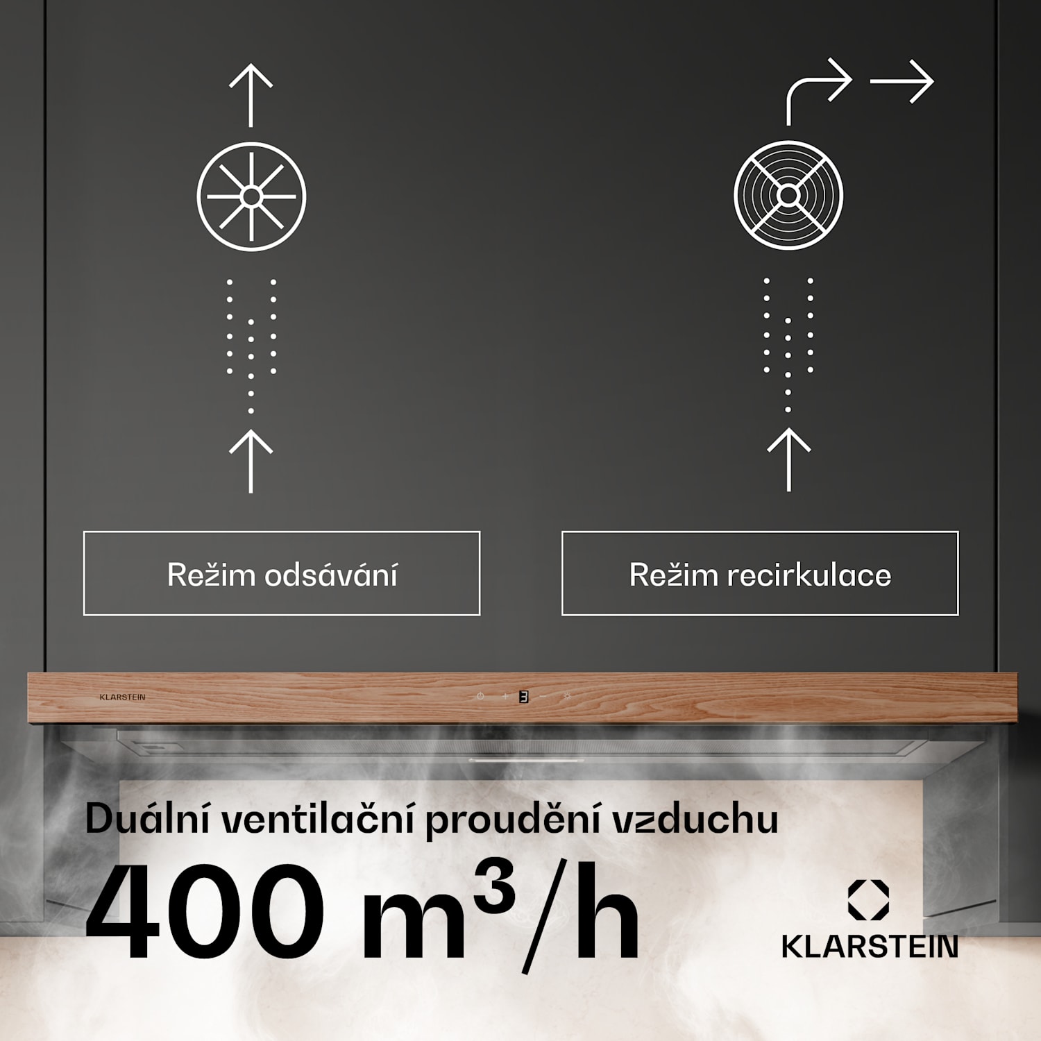 ZenFusion digestoř, průtok vzduchu 400 m³/h, EEK A, odsávání/recirkulace, 3 úrovně, tichá 90 cm | Černá