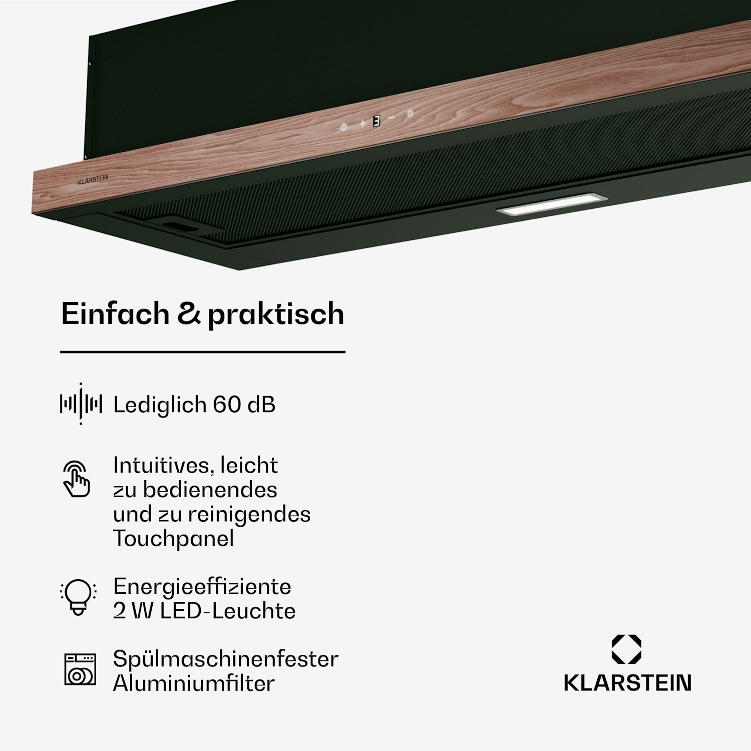 ZenFusion - Cappa aspirante | Flusso d'aria: 400 m³/ora | Classe energetica A | Scarico/ricircolo | 3 livelli di ventilazione | Silenziosa 90 cm | Nero