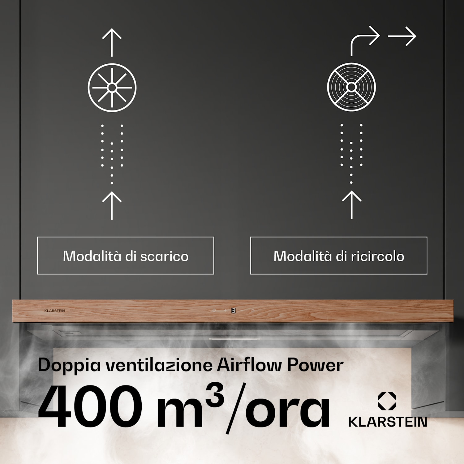 ZenFusion - Cappa aspirante | Flusso d'aria: 400 m³/ora | Classe energetica A | Scarico/ricircolo | 3 livelli di ventilazione | Silenziosa 90 cm | Nero