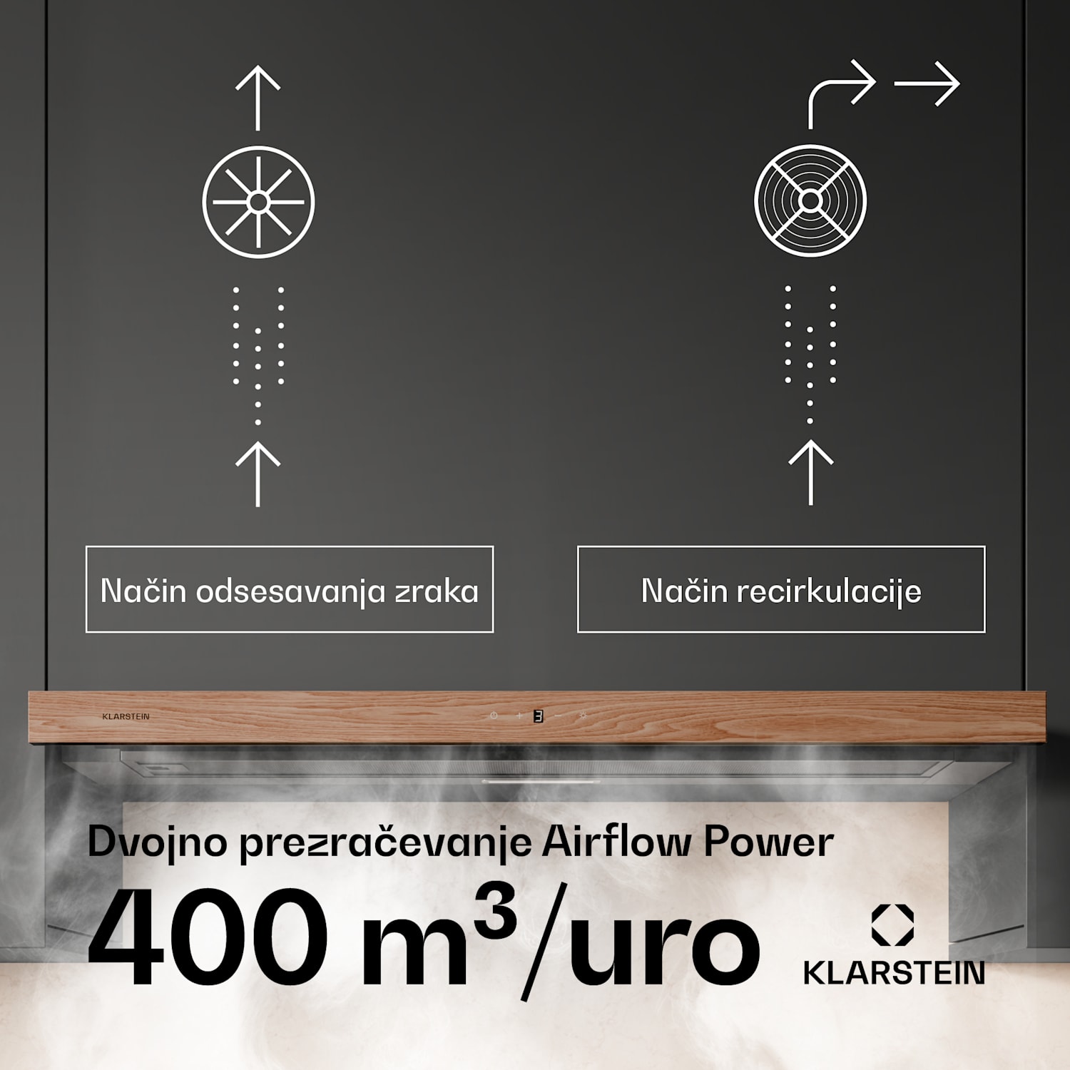 Napa ZenFusion, pretok zraka 400 m³/h, EEK A, odsesavanje/recirkulacija, 3 stopnje, tiha 90 cm | Črna