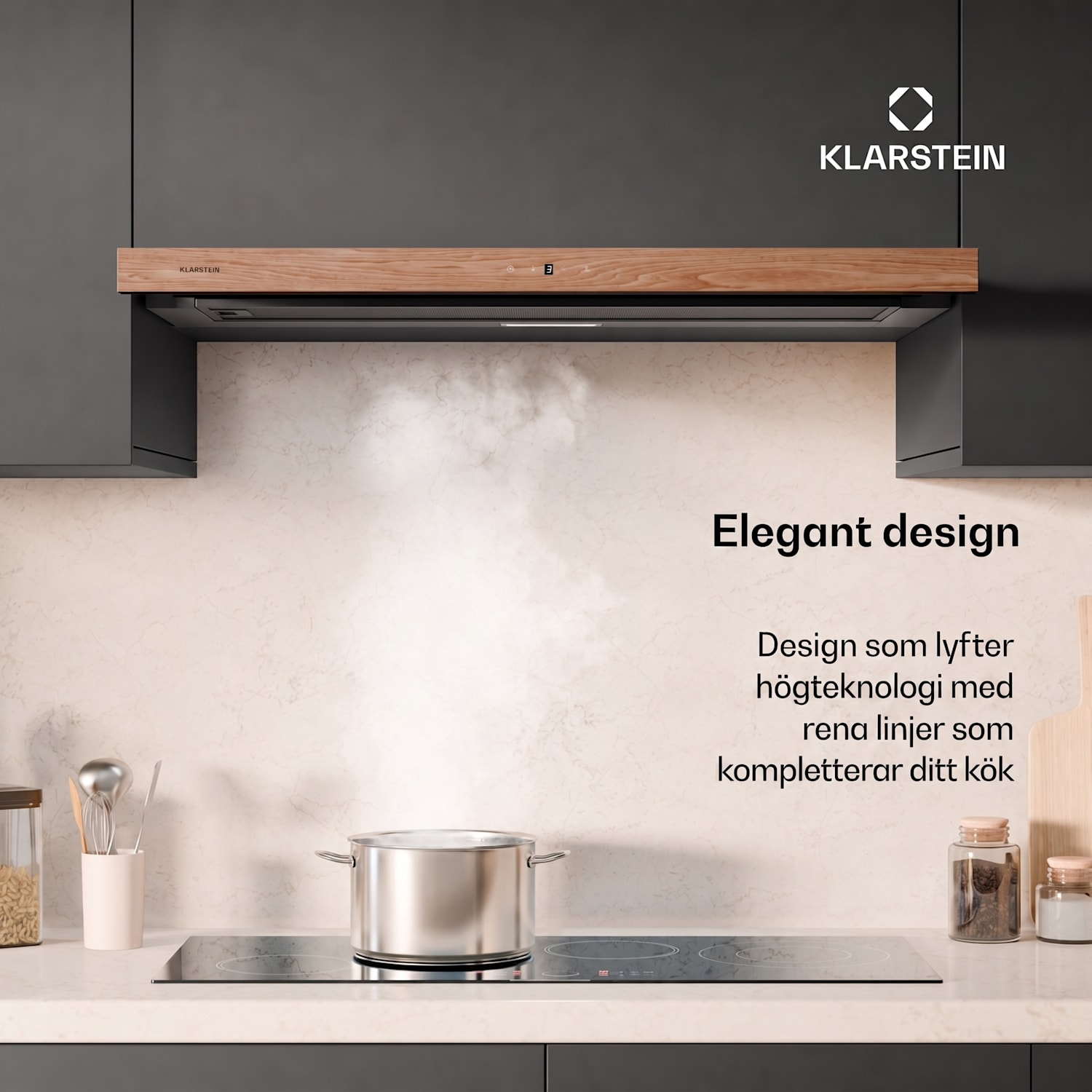 ZenFusion köksfläkt | 400 m³/h luftflöde | EEK A | Friluft/resirkulation | 3 hastighetssteg | tystgående 90 cm | Svart