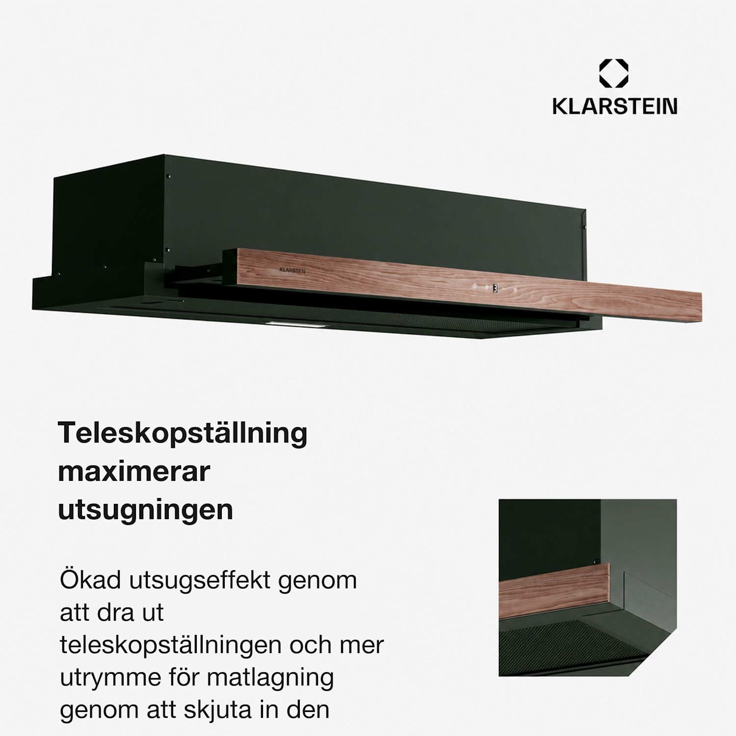 ZenFusion köksfläkt | 400 m³/h luftflöde | EEK A | Friluft/resirkulation | 3 hastighetssteg | tystgående 90 cm | Svart