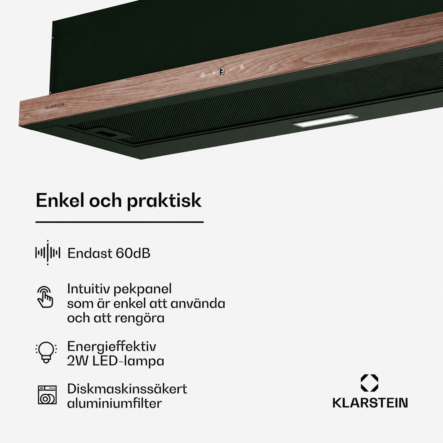 ZenFusion köksfläkt | 400 m³/h luftflöde | EEK A | Friluft/resirkulation | 3 hastighetssteg | tystgående 90 cm | Svart