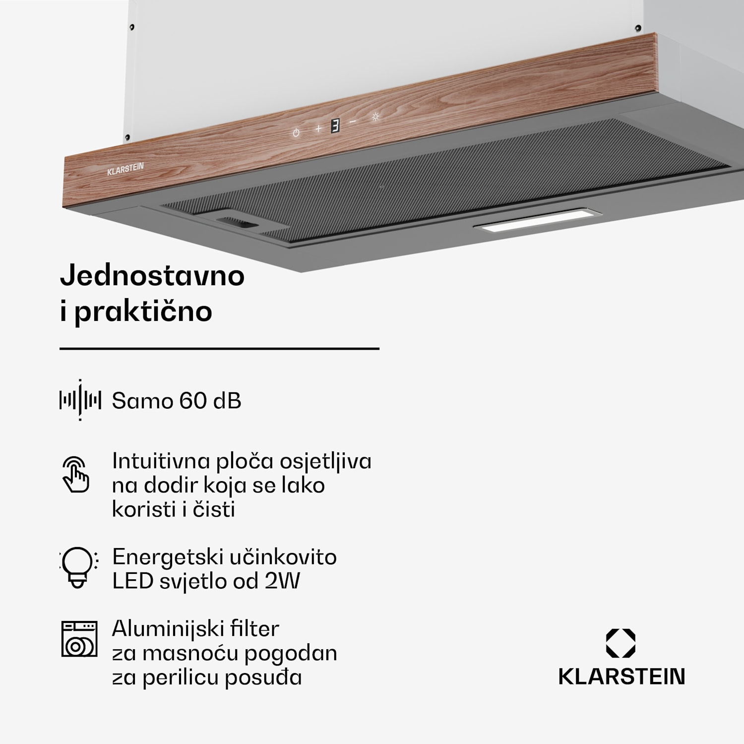 ZenFusion napa, protok zraka 400 m³/h, EEK A, ekstrakcija/recirkulacija, 3 razine, tihi rad 