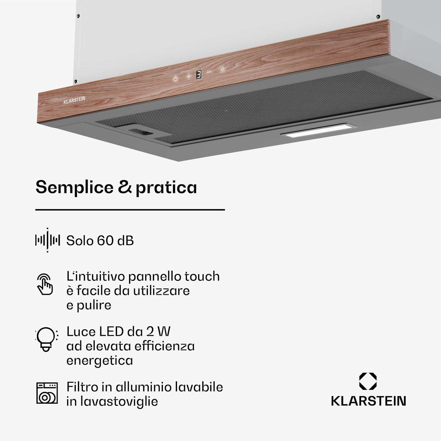 ZenFusion - Cappa aspirante | Flusso d'aria: 400 m³/ora | Classe energetica A | Scarico/ricircolo | 3 livelli di ventilazione | Silenziosa 60 cm | Bianco