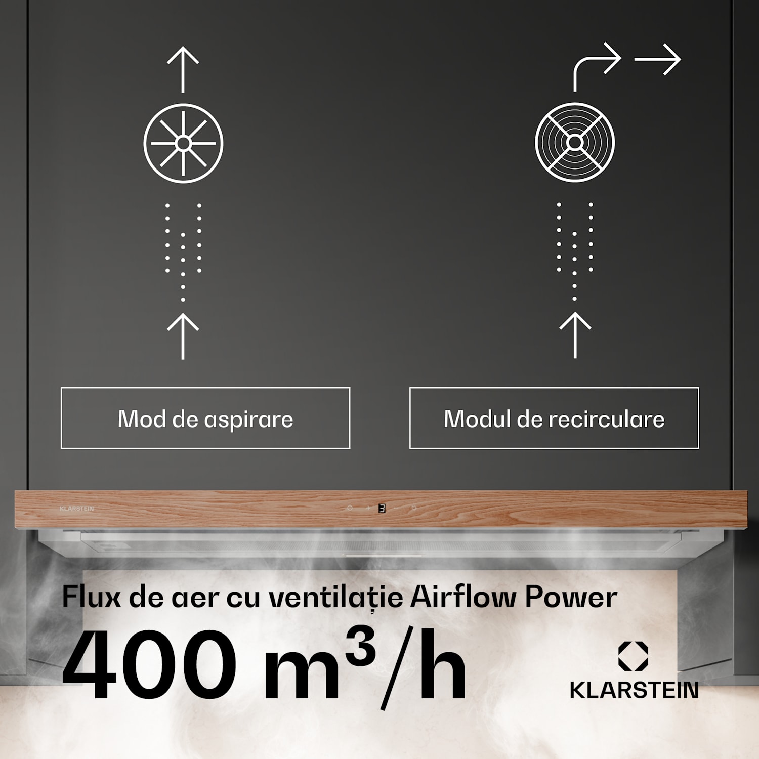 Hota ZenFusion, debit de aer 400 m³/h, EEK A, extragere/recirculare, 3 niveluri, silențioasă 90 cm | Alb