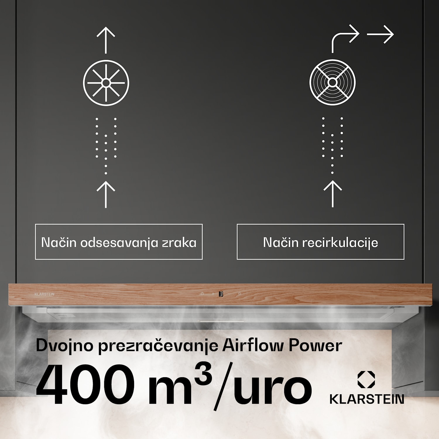 Napa ZenFusion, pretok zraka 400 m³/h, EEK A, odsesavanje/recirkulacija, 3 stopnje, tiha 90 cm | Bela