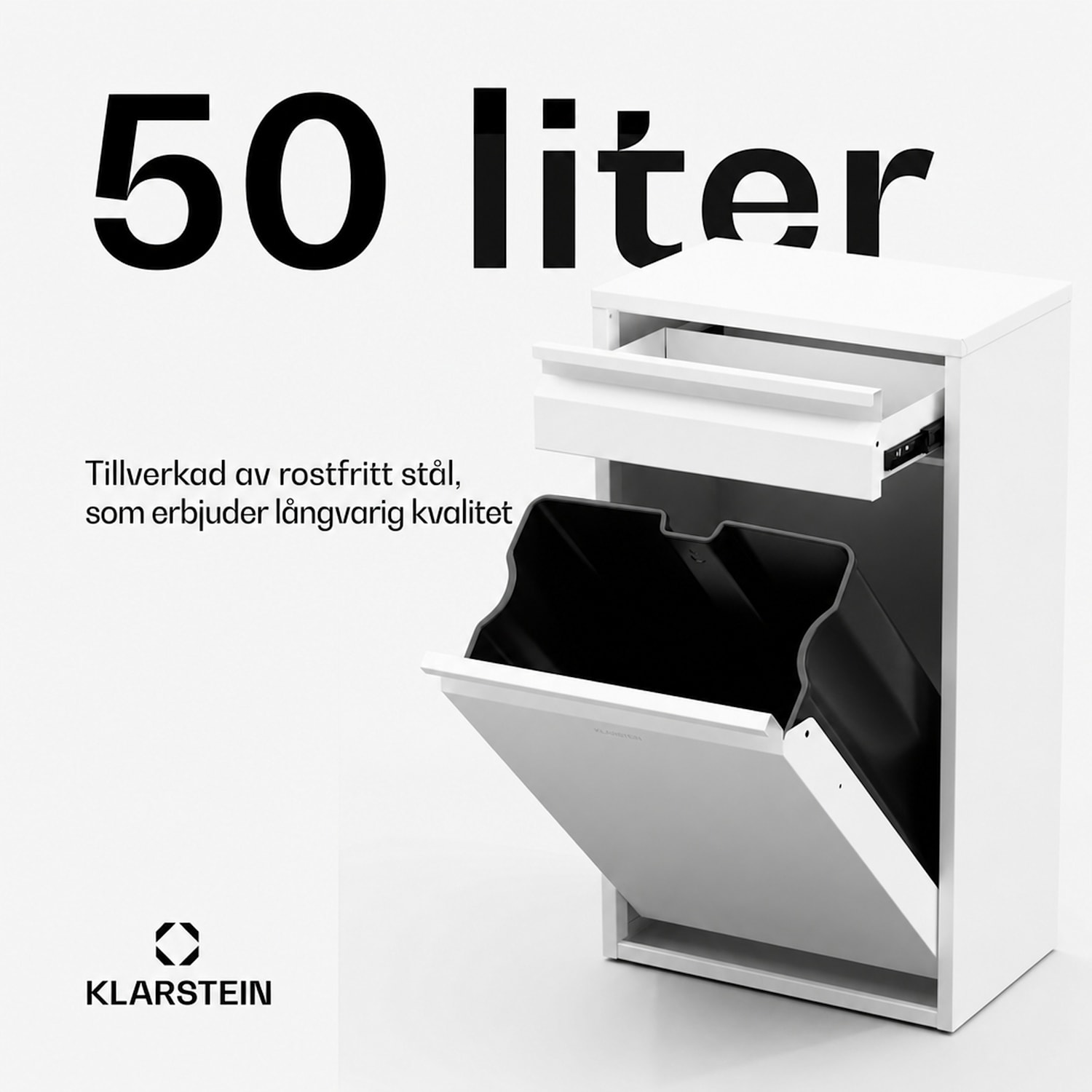 Ordnungshüter köksavfallskärl 50 liter med utdragbar låda 50 l | Vit
