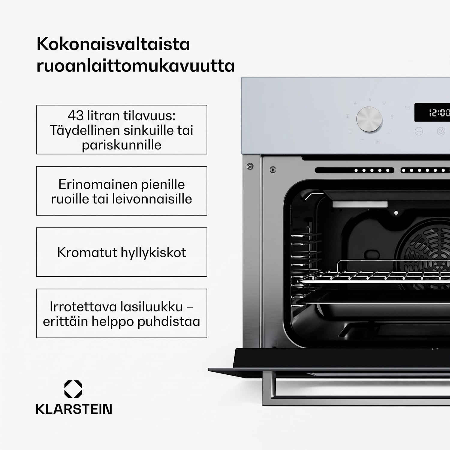 SpaceSmart upotettu uuni | Kompakti | 45 cm | 41 litraa | 8 toimintoa Valkoinen