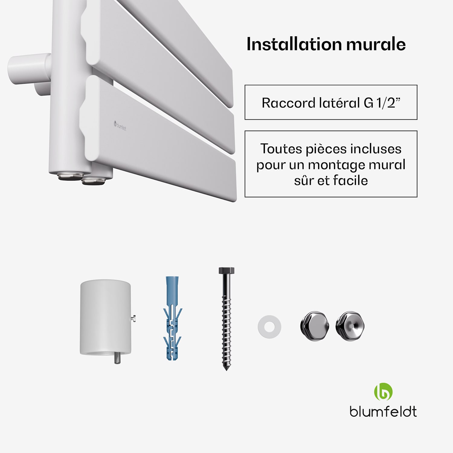 Radiateur Fairmont | 60 x 160 cm | Montage mural | Design moderne | Fonctionnement à l'eau chaude 60 x 160 cm | Blanc