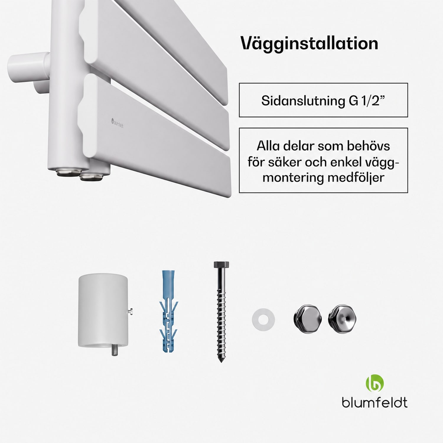 Fairmont radiator | 60 x 160 cm | Väggmontering | Modern design | Varmvattenstyrd 60 x 160 cm | Vit