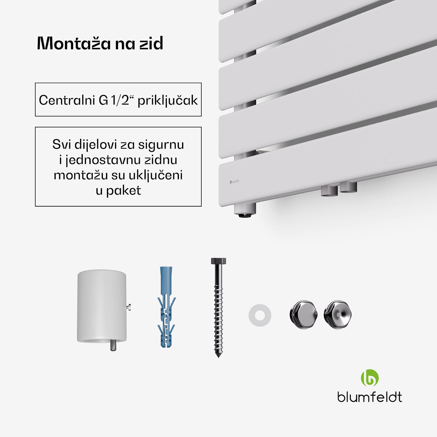 Fairmont radijator, 60 x 180 cm, zidni, moderan dizajn, topla voda 60 x 180 cm | Bijela