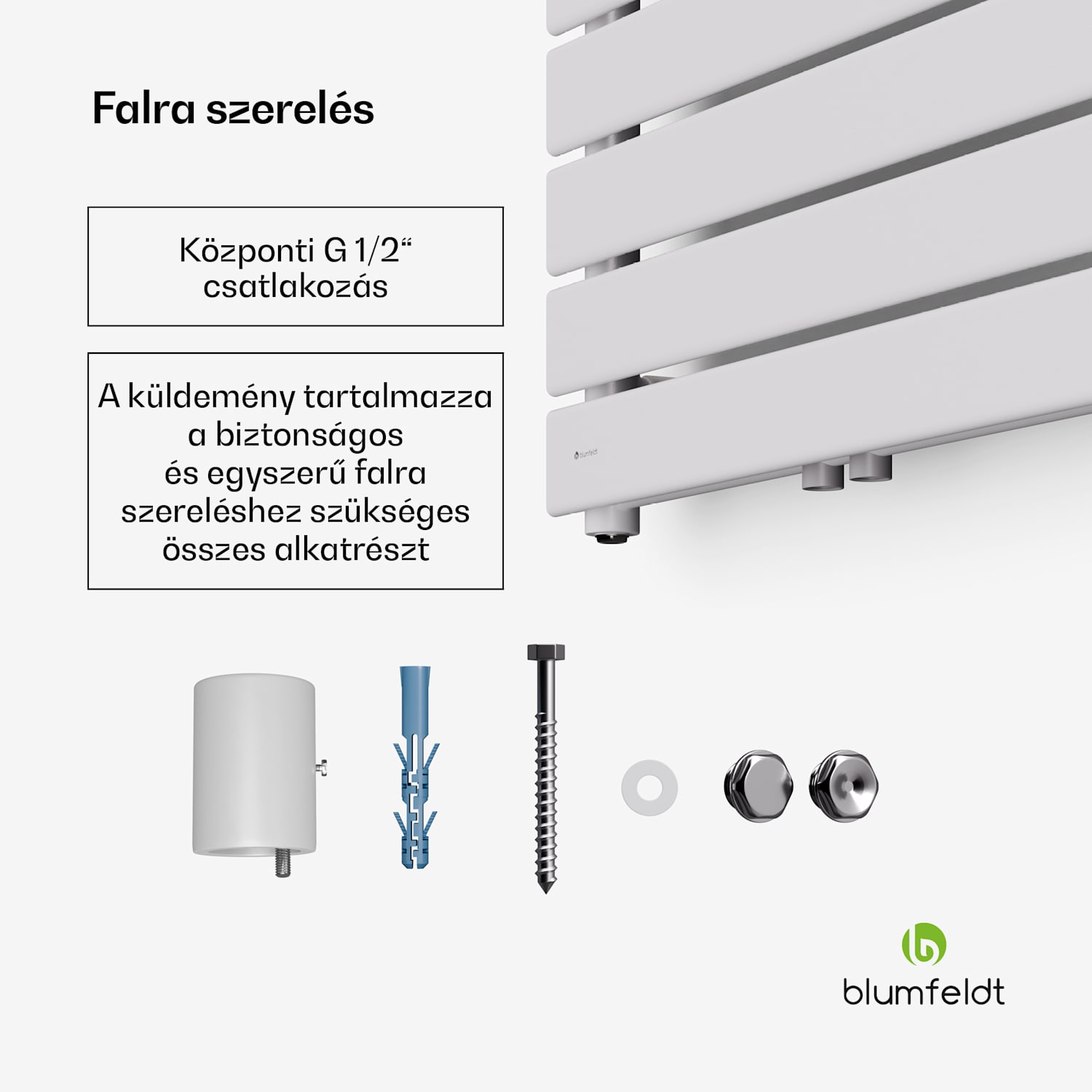 Fairmont radiátor, 60 x 180 cm, falra szerelhető, modern kivitel, meleg víz 60 x 180 cm | Fehér