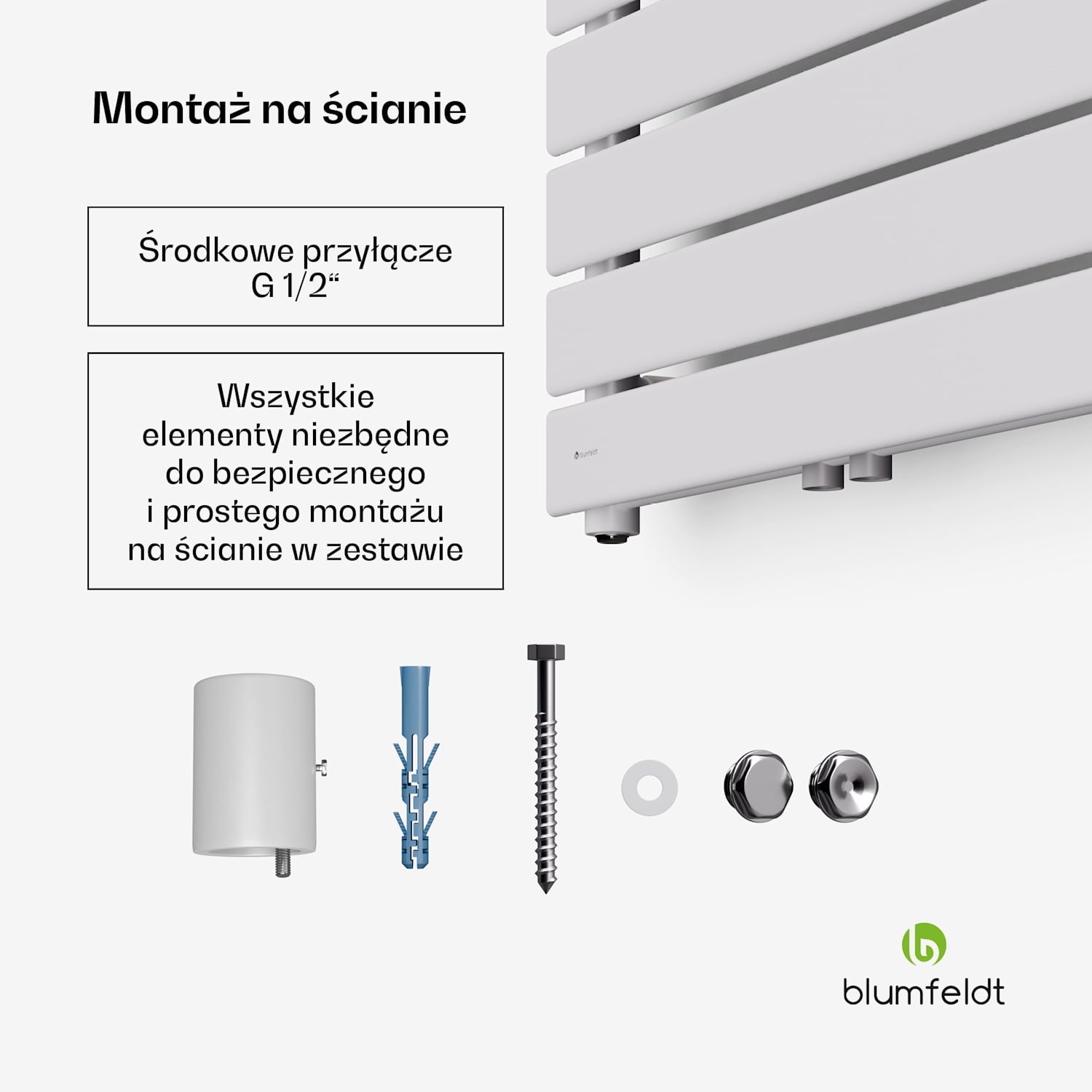 Fairmont grzejnik, 60 x 180 cm, ścienny, nowoczesny design, gorąca woda 60 x 180 cm | Biały