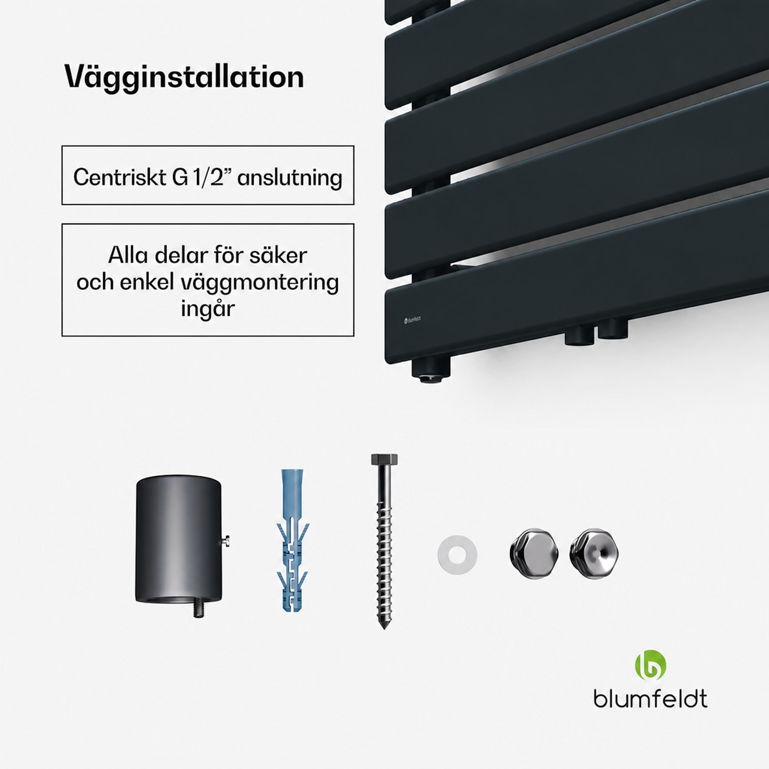 Fairmont radiator | 60 x 180 cm | Väggmontering | Modern design | Varmvattendrift 60 x 180 cm | Antracit