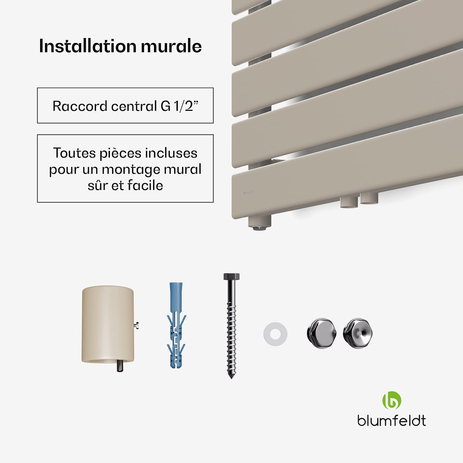 Radiateur Fairmont | 60 x 180 cm | Montage mural | Design moderne | Fonctionnement à l'eau chaude 60 x 180 cm | Sable