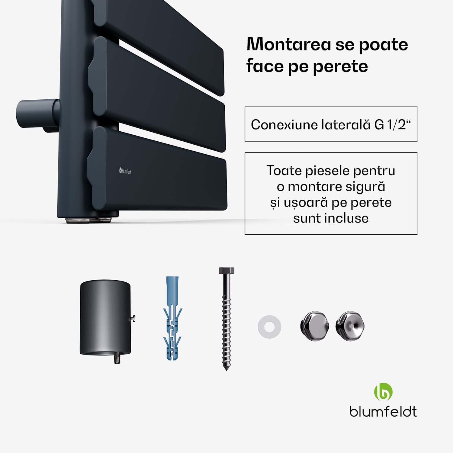 Radiator Fairmont, 45 x 80 cm, de perete, design modern, cu încălzire pe apă 45 x 80 cm | Antracit