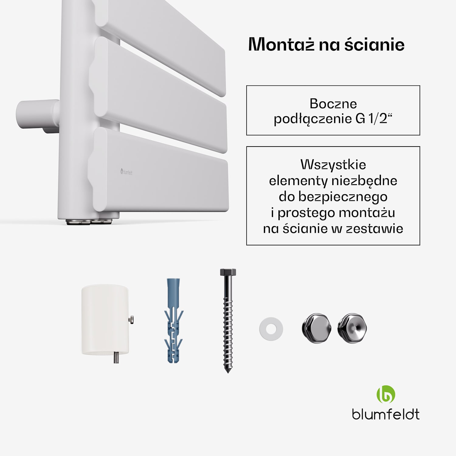 Fairmont grzejnik, 45 x 80 cm, ścienny, nowoczesny design, gorąca woda 45 x 80 cm | Biały
