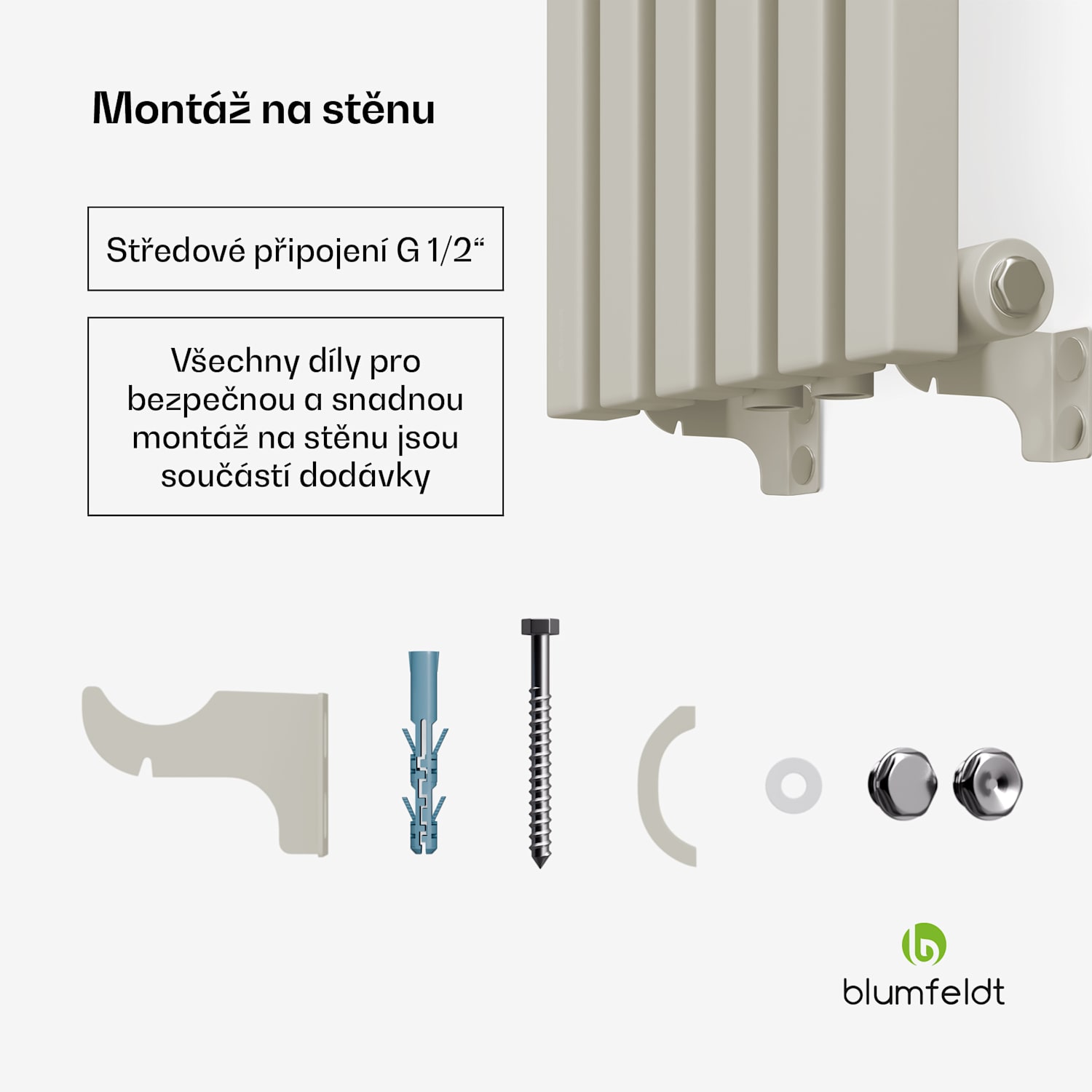 Radiátor Delgado | moderní design | 25 x 120 cm | 637 W | středové připojení 120 x 25 cm | Písek