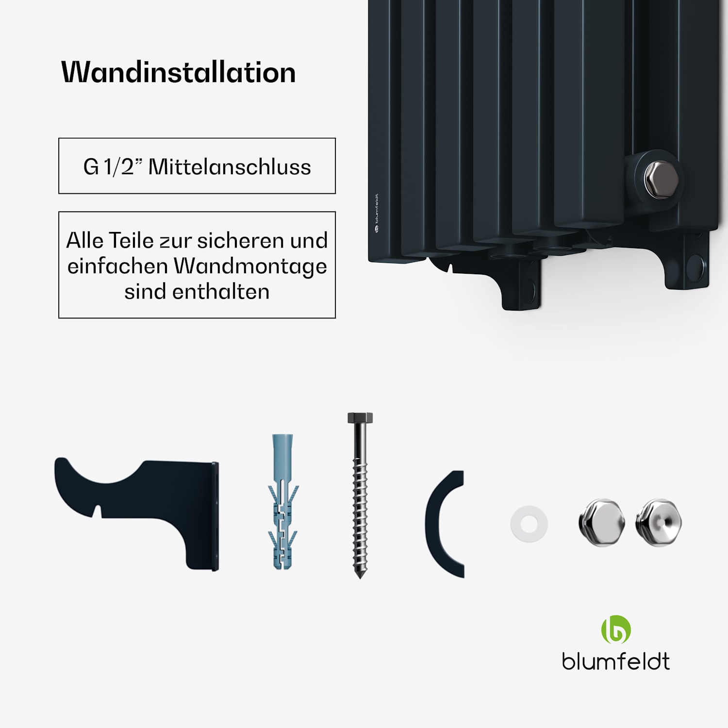 Delgado Heizkörper | modernes Design | 25 x 120 cm | 942 W | Mittelanschluss 120 x 25 cm | Anthrazit