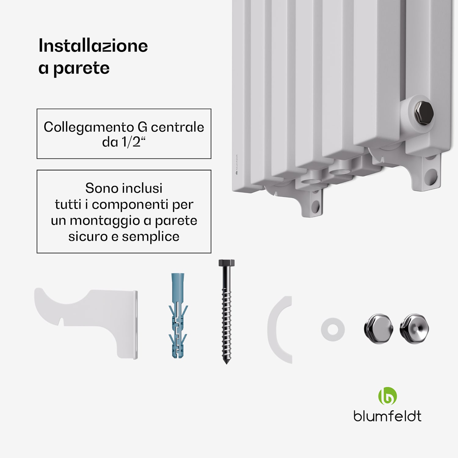 Radiatore Delgado | design moderno | 25 x 120 cm | 942 W | connessione centrale 120 x 25 cm | Bianco