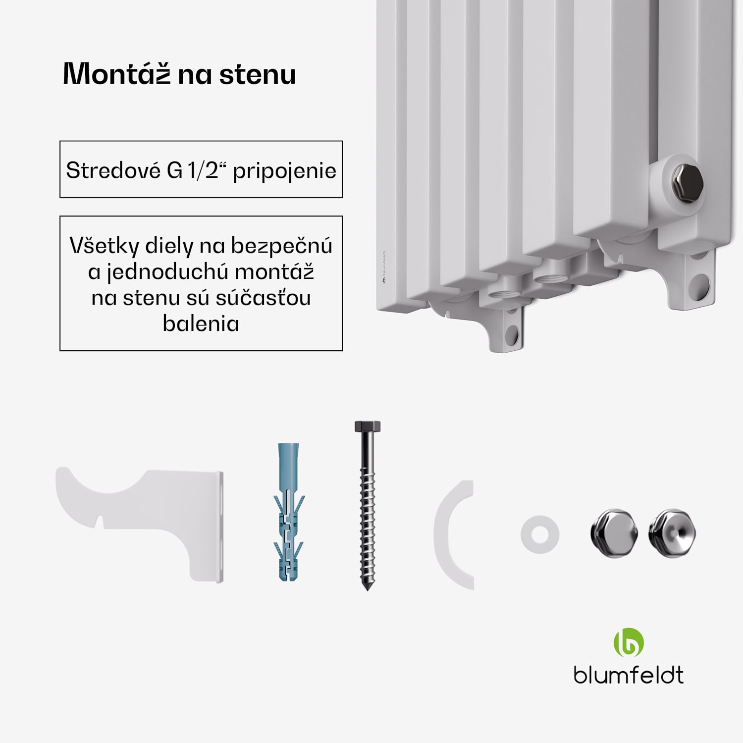 Radiátor Delgado | moderný dizajn | 25 x 120 cm | 942 W | stredové pripojenie 120 x 25 cm | Biela