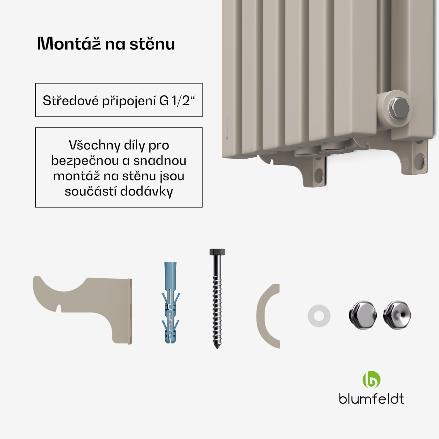 Radiátor Delgado | moderní design | 25 x 120 cm | 942 W | středové připojení 120 x 25 cm | Písek