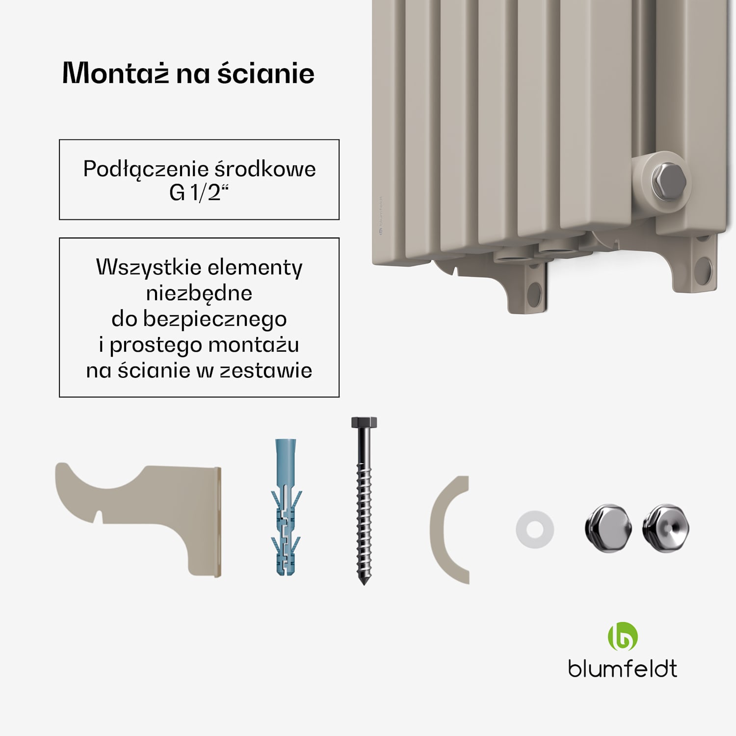 Grzejnik Delgado | nowoczesny design | 25 x 120 cm | 942 W | przyłącze centralne 120 x 25 cm | Piasek