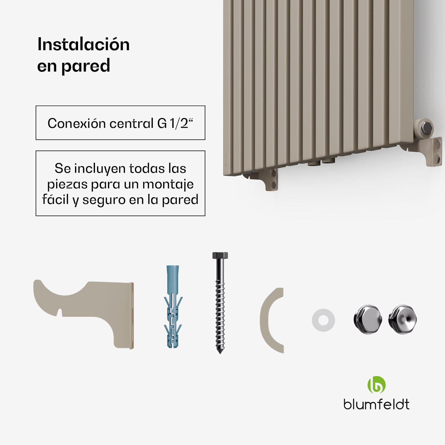 Delgado radiador | Diseño moderno | 60 x 180 cm | 1486 W | Conexión central 180 x 60 cm | Arena