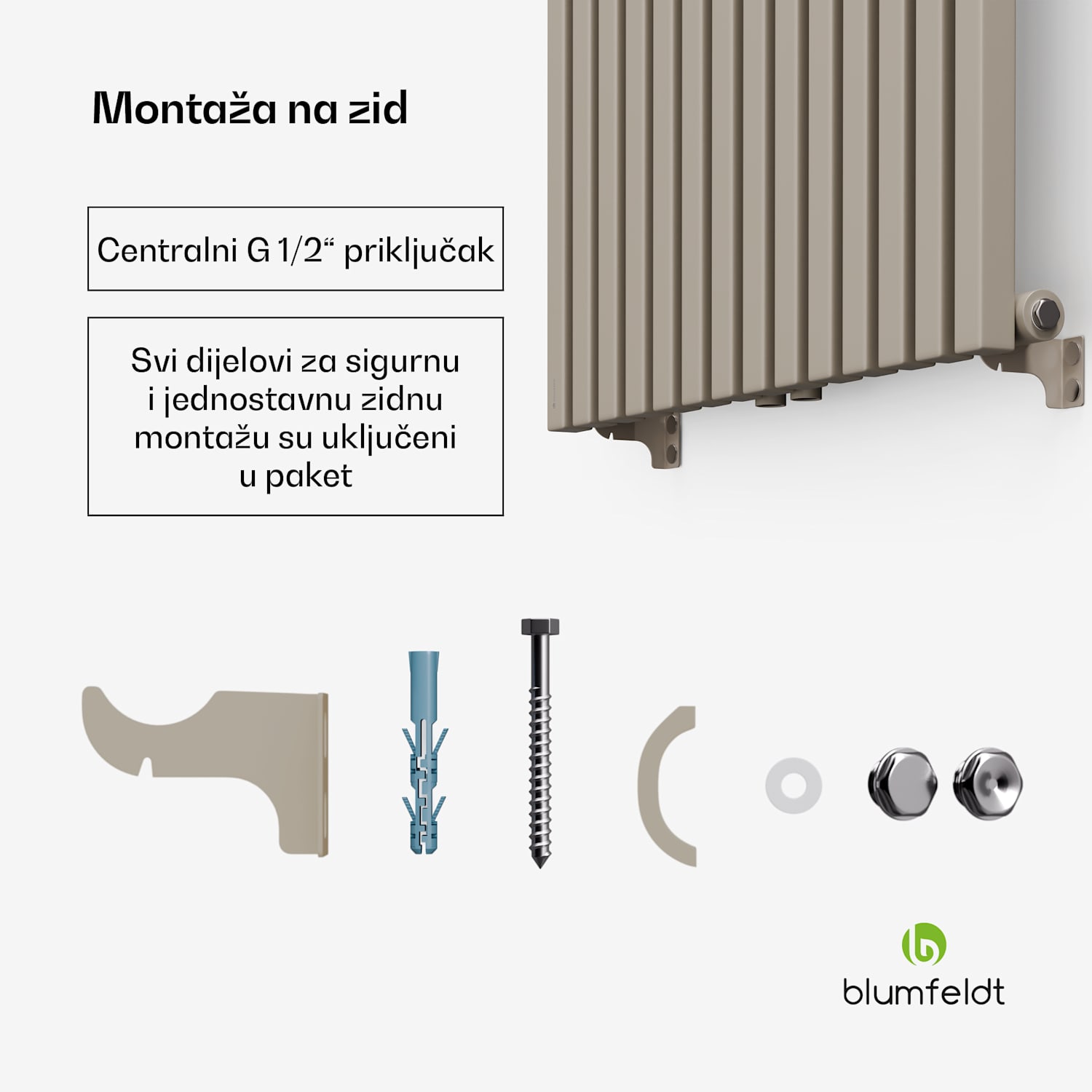 Delgado radijator | Moderan dizajn | 60 x 180 cm | 1486 W | Srednji priključak 180 x 60 cm | Pijesak