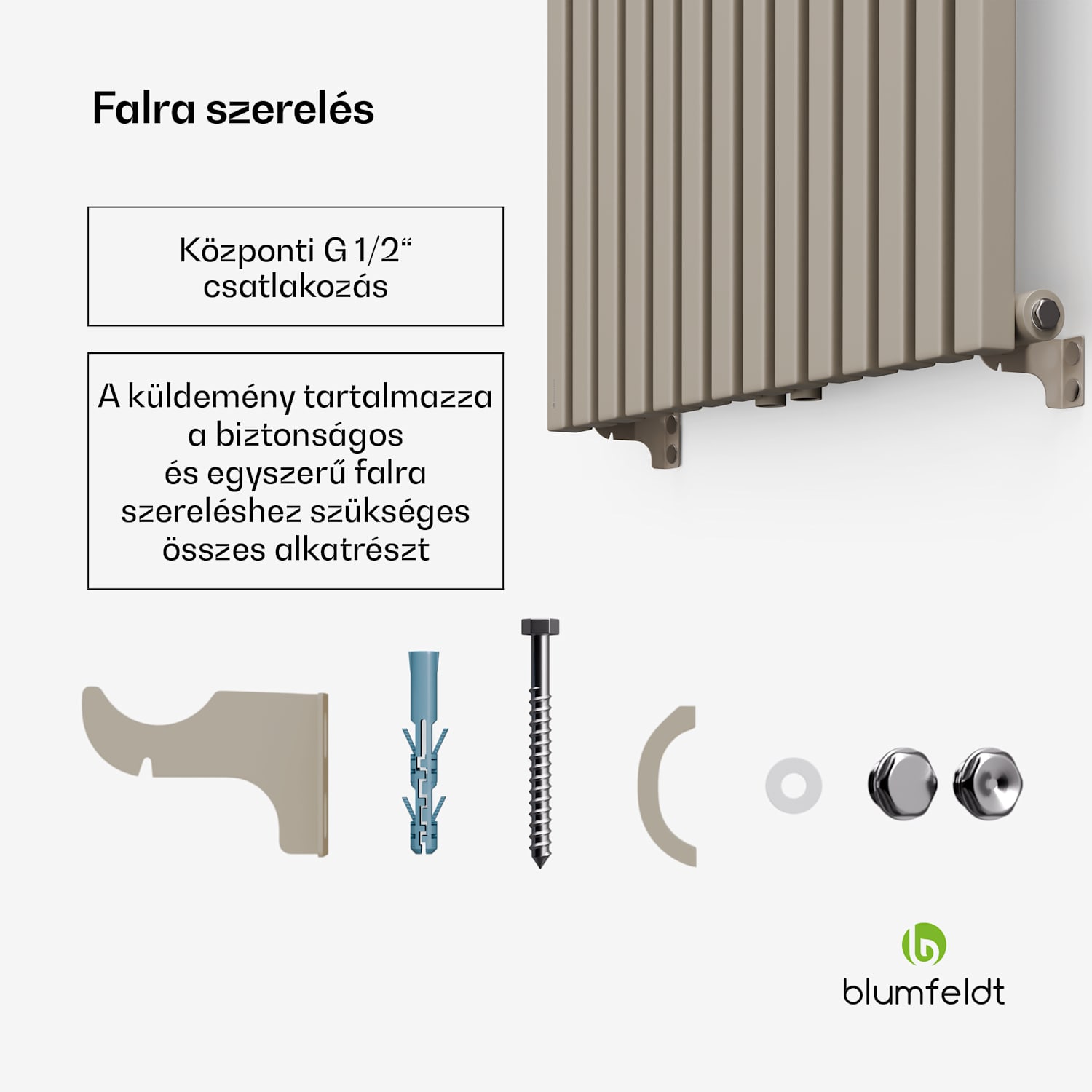 Delgado radiátor | Modern dizájn | 60 x 180 cm | 1486 W | Középső csatlakozás 180 x 60 cm | Homok