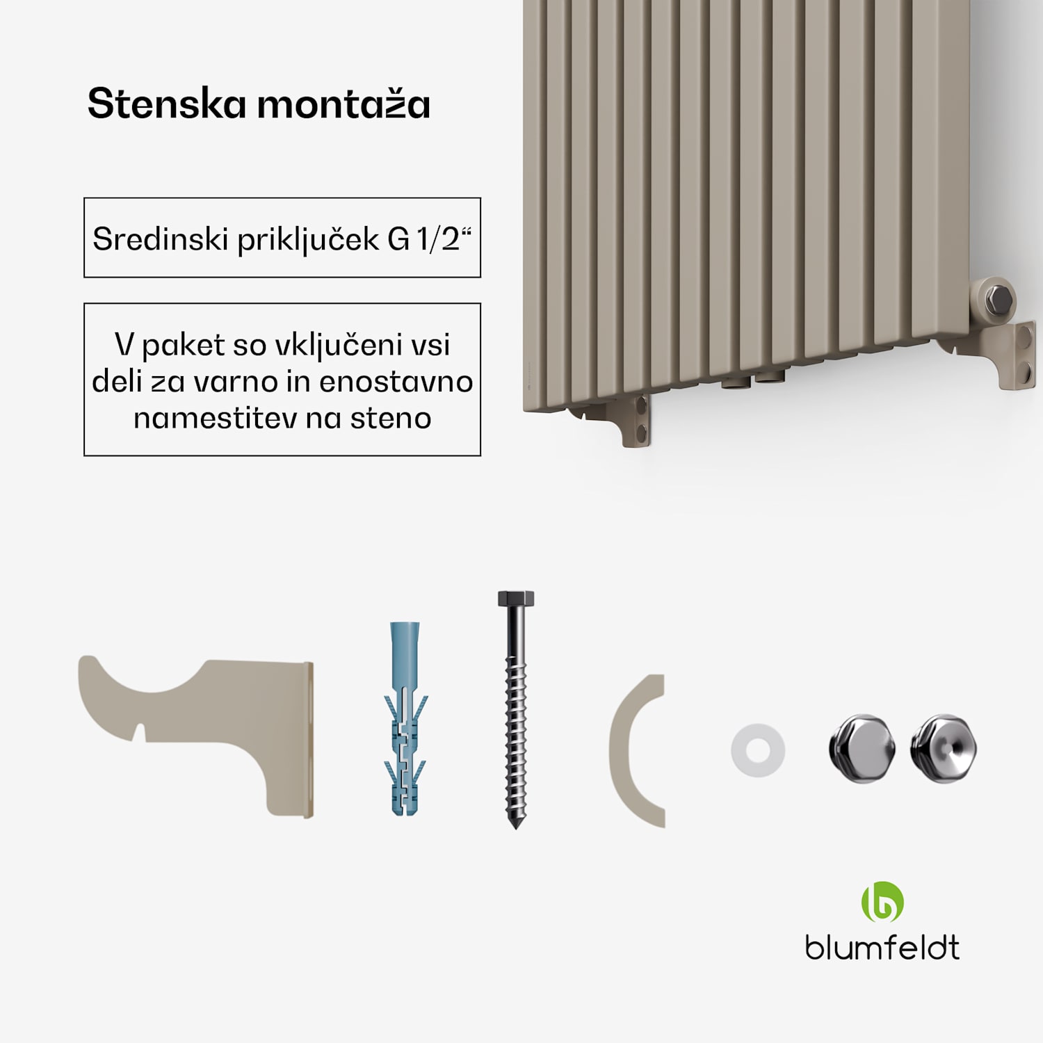 Delgado radiator | modernega dizajna | 60 x 180 cm | 1486 W | srednja priključitev 180 x 60 cm | Pesek