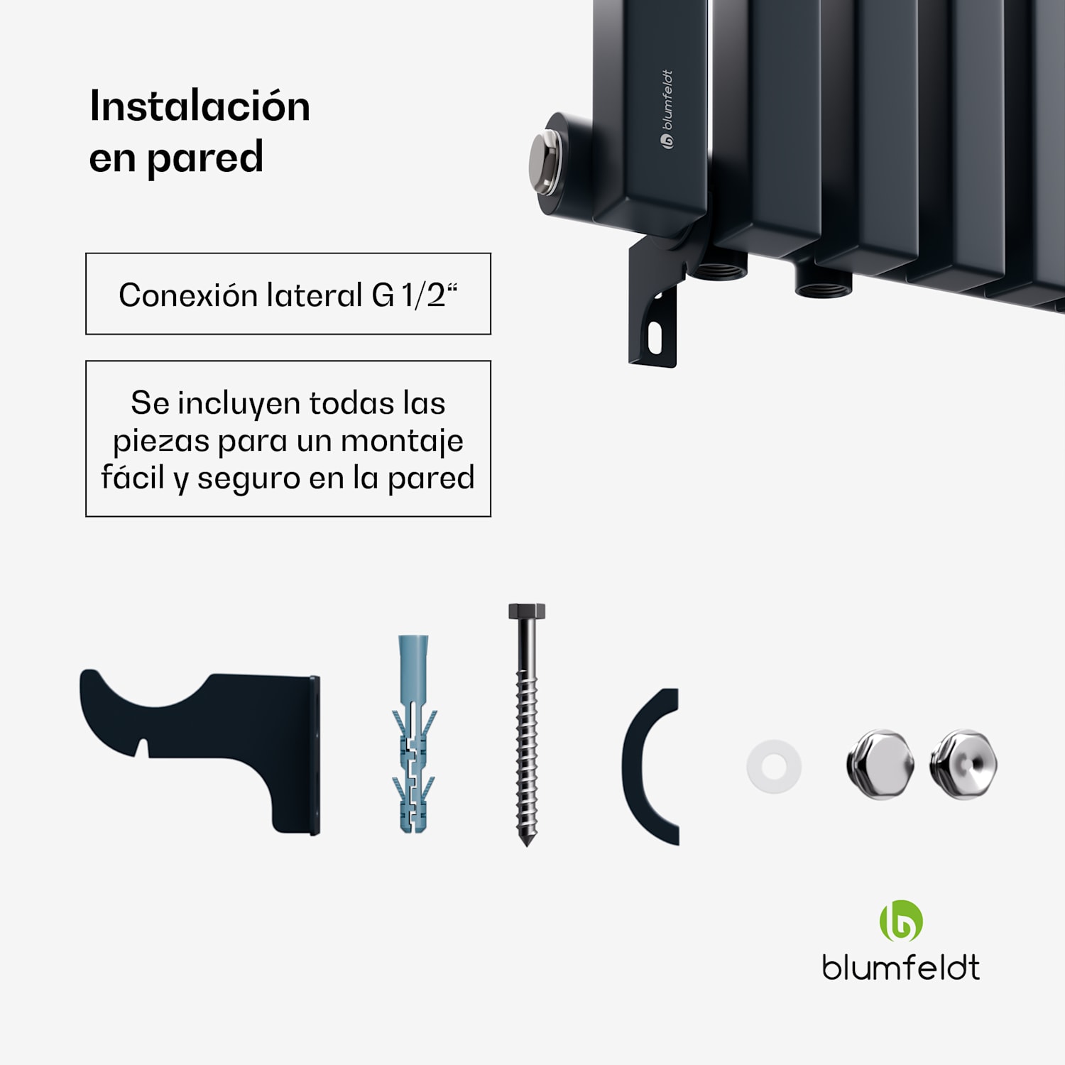 Radiador Delgado | Diseño Moderno | 63 x 100 cm | 891 W | Conexión Lateral 63 x 100 cm | Antracita