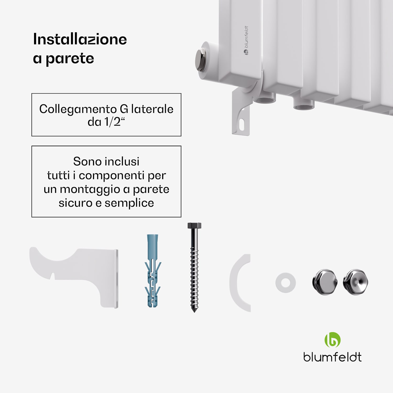 Radiatore Delgado | Design moderno | 63 x 100 cm | 891 W | Collegamento laterale 63 x 100 cm | Bianco