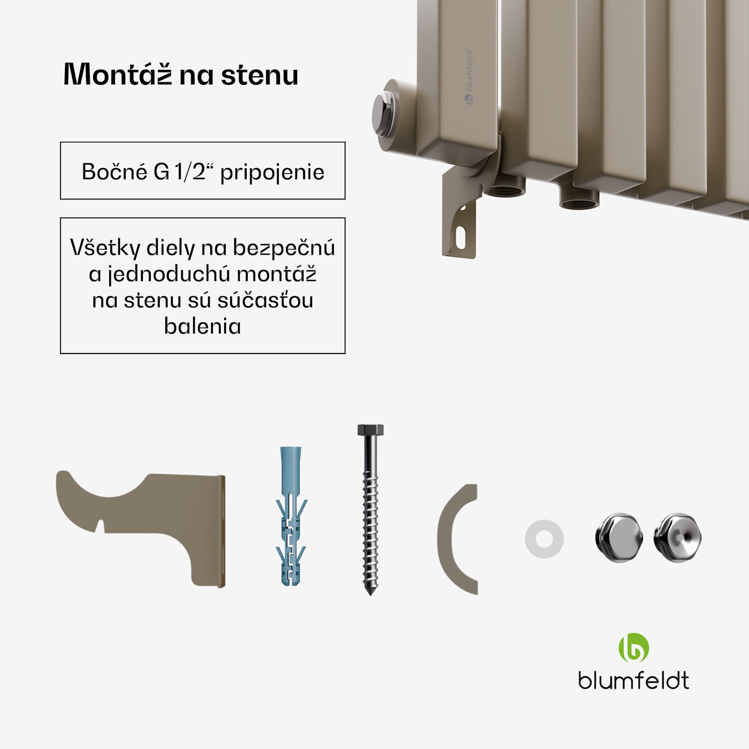 Delgado radiátor | Moderný dizajn | 63 x 100 cm | 891 W | Stredové pripojenie 63 x 100 cm | Piesok