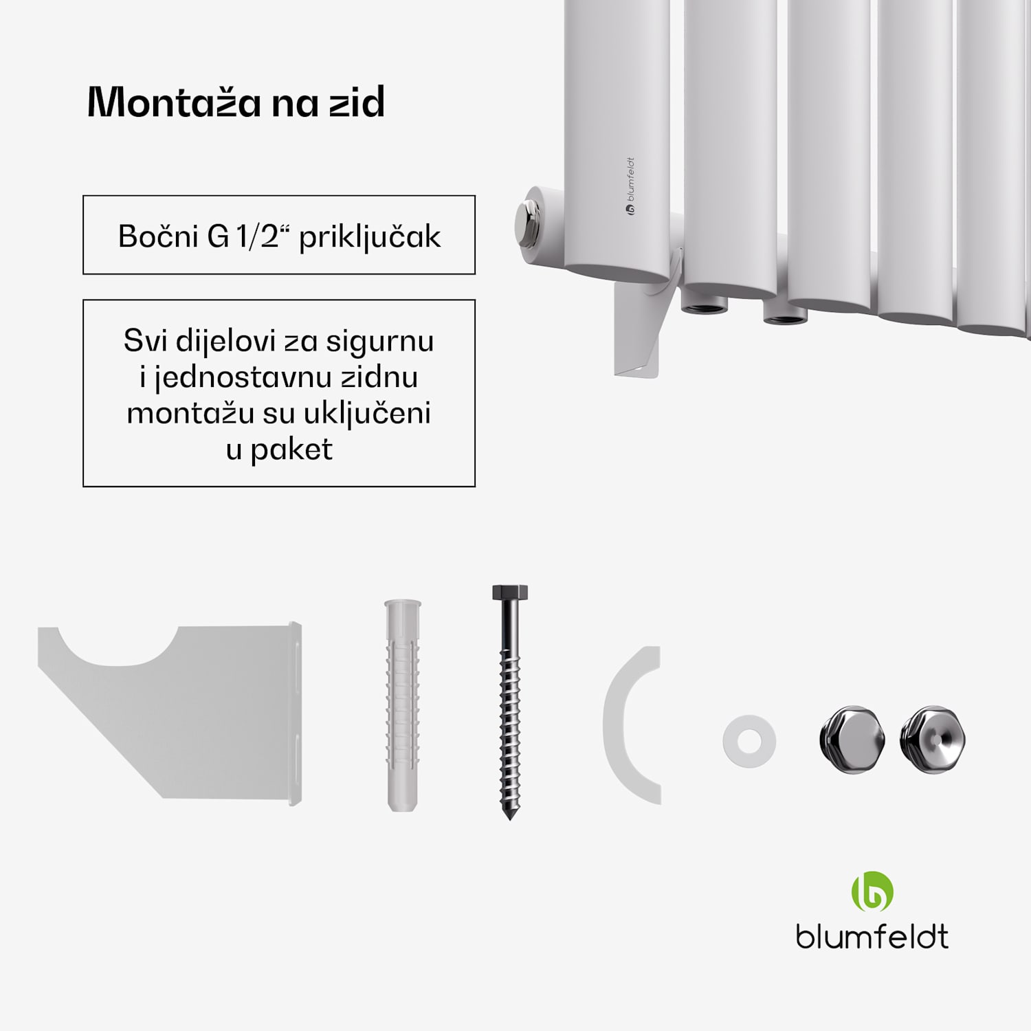 Tallheo radijator 60x60 462W Jedan red | 60 x 60 cm | Bijela